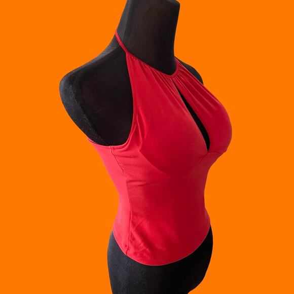 00's vintage orange high neck keyhole halter bodycon y2k cropped tank top XS - Picture 2 of 7